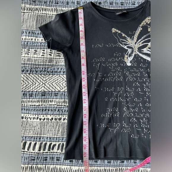 Y2K ESPRIT Womens Black & Silver Sequins Butterfly Fairy Core Goth T-Shirt Small - Picture 9 of 9